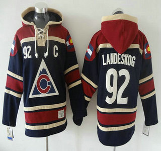 Men's Colorado Avalanche #92 Gabriel Landeskog Old Time Hockey 2015 Navy Blue Hoody
