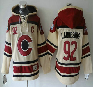 Men's Colorado Avalanche #92 Gabriel Landeskog Old Time Hockey Cream Hoody