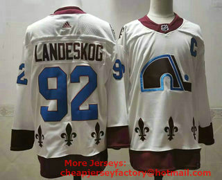 Men's Colorado Avalanche #92 Gabriel Landeskog White 2021 Retro Stitched NHL Jersey