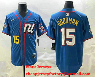 Men's Colorado Rockies #15 Hunter Goodman Number Blue 2025 All Star Limited Stitched Jersey