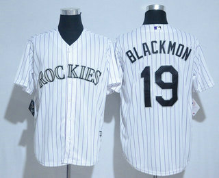 Men's Colorado Rockies #19 Charlie Blackmon White Pinstripe Home Stitched MLB Cool Base Jersey
