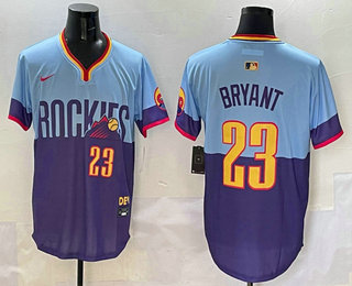 Men's Colorado Rockies #23 Kris Bryant Purple Light Blue 2025 City Connect Limited Stitched Jersey