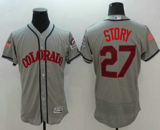 Men's Colorado Rockies #27 Trevor Story Grey Fashion Stars & Stripes 2016 Flexbase MLB Independence Day Jersey