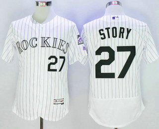 Men's Colorado Rockies #27 Trevor Story White Flexbase 2016 MLB Player Jersey