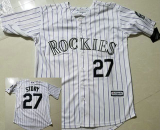 Men's Colorado Rockies #27 Trevor Story White Home Stitched Baseball Jersey