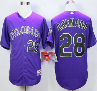 Men's Colorado Rockies #28 Nolan Arenado Alternate Purple MLB Cool Base Jersey