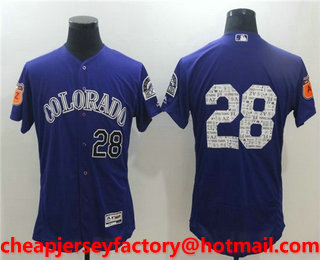 Men's Colorado Rockies #28 Nolan Arenado No Name Purple 2017 Spring Training Stitched MLB Flex Base Jersey