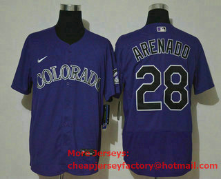 Men's Colorado Rockies #28 Nolan Arenado Purple Stitched MLB Flex Base Nike Jersey