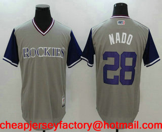 Men's Colorado Rockies Nolan Arenado #28 Nado Gray 2017 Little League World Series Players Weekend Stitched Nickname Jersey