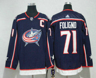 Men's Columbus Blue Jackets #71 Nick Foligno Navy Blue 2017-2018 Hockey Stitched NHL Jersey