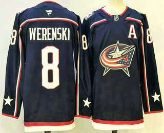 Men's Columbus Blue Jackets #8 Zach Werenski Navy With A Patch Authentic Jersey