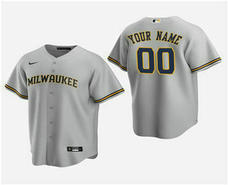 Men's Custom Milwaukee Brewers Gray Road Replica Jersey