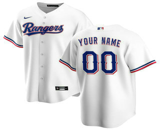 Men's Custom Texas Rangers Nike White Home 2020 Replica Custom Jersey