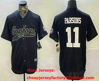 Men's Dallas Cowboys #11 Micah Parsons Black Cool Base Stitched Baseball Jersey