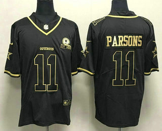 Men's Dallas Cowboys #11 Micah Parsons Black Gold With 1960 Patch Stitched Jersey