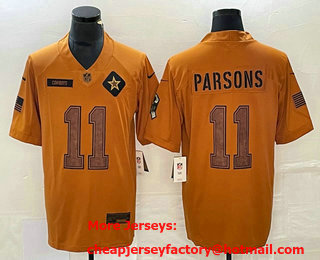Men's Dallas Cowboys #11 Micah Parsons Brown 2023 Salute To Service Limited Stitched Jersey