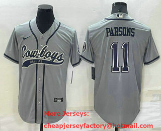 Men's Dallas Cowboys #11 Micah Parsons Grey Stitched Cool Base Nike Baseball Jersey