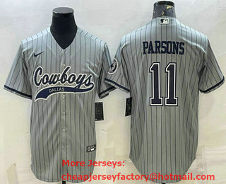 Men's Dallas Cowboys #11 Micah Parsons Grey With Patch Cool Base Stitched Baseball Jersey
