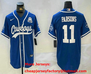 Men's Dallas Cowboys #11 Micah Parsons Light Blue 1960 Patch Stitched Cool Base Nike Baseball Jersey