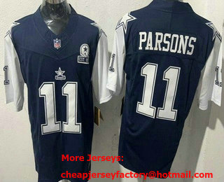 Men's Dallas Cowboys #11 Micah Parsons Limited Navy Throwback FUSE Vapor Jersey