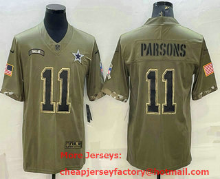 Men's Dallas Cowboys #11 Micah Parsons Olive 2022 Salute To Service Limited Stitched Jersey