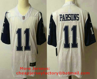 Men's Dallas Cowboys #11 Micah Parsons White 2021 Color Rush Stitched NFL Nike Limited Jersey