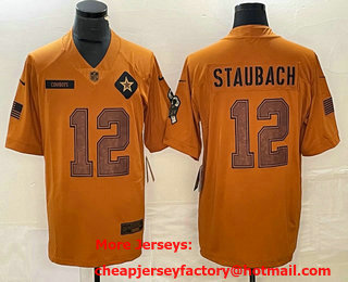 Men's Dallas Cowboys #12 Roger Staubach Brown 2023 Salute To Service Limited Stitched Jersey