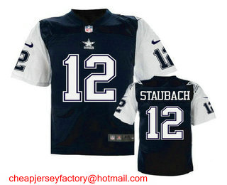 Men's Dallas Cowboys #12 Roger Staubach Navy Blue Throwback Stitched NFL Nike Elite Jersey