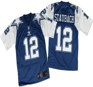 Men's Dallas Cowboys #12 Roger Staubach Navy Blue White Throwback Nike Elite Jersey
