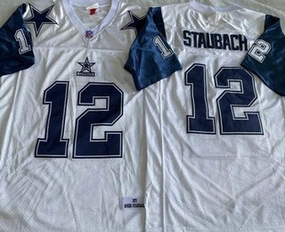 Men's Dallas Cowboys #12 Roger Staubach White 1971 Throwback Jersey