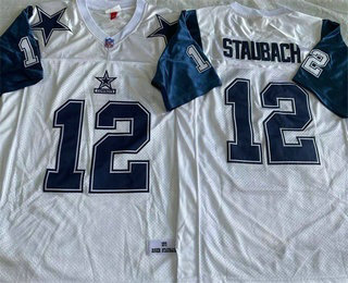 Men's Dallas Cowboys #12 Roger Staubach White Throwback Stitched Jersey