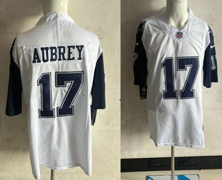 Men's Dallas Cowboys #17 Brandon Aubrey White Throwback Vapor Jersey