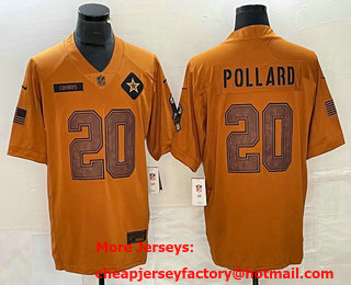 Men's Dallas Cowboys #20 Tony Pollard Brown 2023 Salute To Service Limited Stitched Jersey