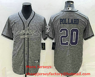 Men's Dallas Cowboys #20 Tony Pollard Grey Gridiron With Patch Cool Base Stitched Baseball Jersey