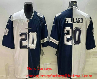 Men's Dallas Cowboys #20 Tony Pollard Navy White Split Vapor Untouchable Limited Stitched Jersey