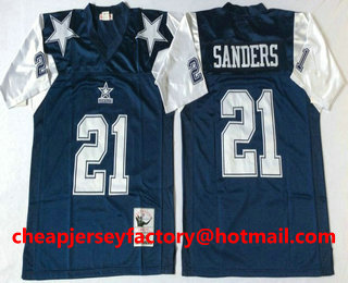 Men's Dallas Cowboys #21 Deion Sanders Blue Throwback Jersey