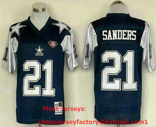 Men's Dallas Cowboys #21 Deion Sanders Navy Blue 75TH Thanksgivings Throwback Jersey