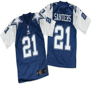 Men's Dallas Cowboys #21 Deion Sanders Navy Blue White Throwback Nike Elite Jersey