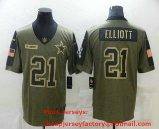 Men's Dallas Cowboys #21 Ezekiel Elliott 2021 Olive Salute To Service Limited Stitched Jersey