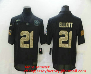 Men's Dallas Cowboys #21 Ezekiel Elliott Black Camo 2020 Salute To Service Stitched NFL Nike Limited Jersey
