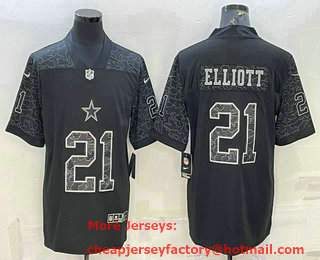 Men's Dallas Cowboys #21 Ezekiel Elliott Black Reflective Limited Stitched Football Jersey