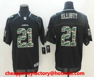 Men's Dallas Cowboys #21 Ezekiel Elliott Black With Camo Fashion Stitched NFL Nike Elite Jersey