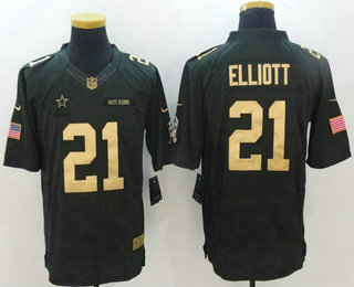 Men's Dallas Cowboys #21 Ezekiel Elliott Black With Gold Anthracite 2016 Salute to Service Stitched NFL Nike Limited Jersey