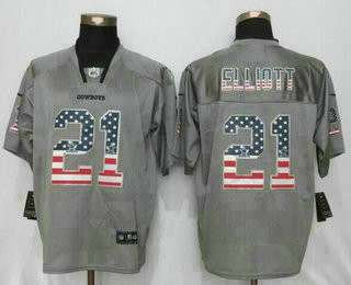 Men's Dallas Cowboys #21 Ezekiel Elliott Gray Flag Fashion NFL Nike Elite Jersey
