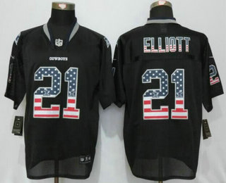 Men's Dallas Cowboys #21 Ezekiel Elliott Black USA Flag Fashion NFL Nike Elite Jersey