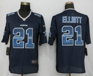 Men's Dallas Cowboys #21 Ezekiel Elliott Navy Blue Strobe Stitched NFL Nike Limited Jersey