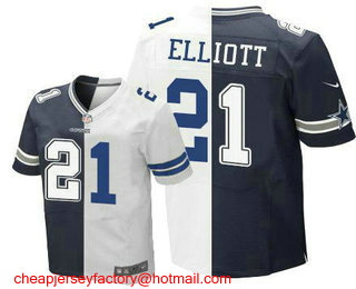 Men's Dallas Cowboys #21 Ezekiel Elliott Navy With White Two Tone Stitched NFL Nike Elite Jersey