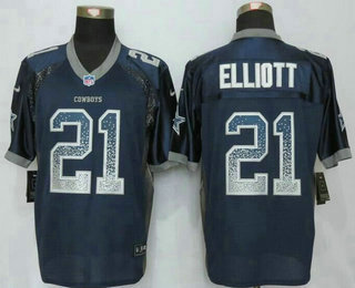 Men's Dallas Cowboys #21 Ezekiel Elliott Nike Drift Fashion Blue Elite Jersey