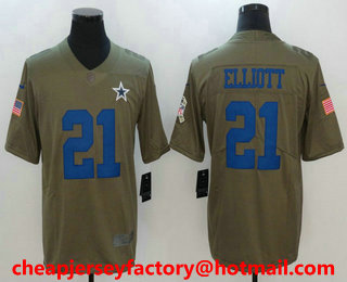 Men's Dallas Cowboys #21 Ezekiel Elliott Olive 2017 Salute To Service Stitched NFL Nike Limited Jersey