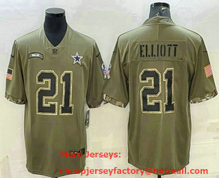 Men's Dallas Cowboys #21 Ezekiel Elliott Olive 2022 Salute To Service Limited Stitched Jersey
